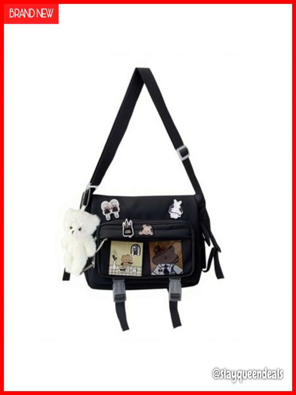 Kawaii Crossbody Ita Bag Nylon Messenger Bag with Pin Display Window
